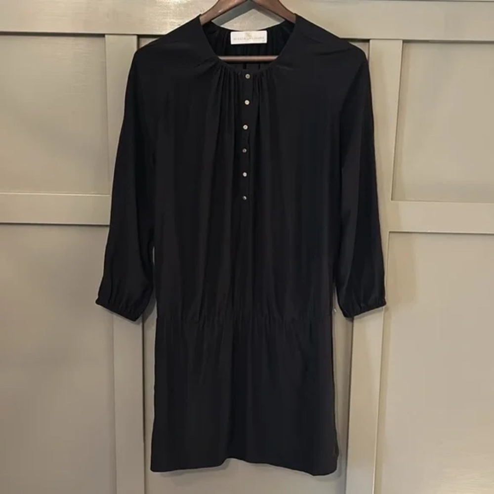 Amanda Uprichard Black Silk Drop Waist Long Sleeve Dress Size Small
